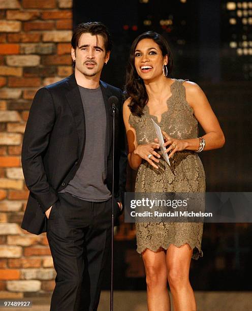 Actor Colin Farrell and actress Rosario Dawson speak onstage at the 25th Film Independent Spirit Awards held at Nokia Theatre L.A. Live on March 5,...