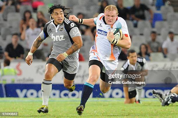 Adriaan Strauss for the Cheetahs and Ma'a Nonu for the Hurricanes during the Super 14 match between Vodacom Cheetahs and Hurricanes from Vodacom Park...