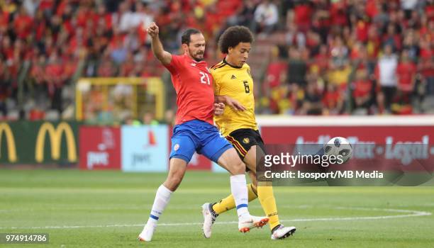 Marco URENA and Axel WITSEL pictured in action during a friendly game between Belgium and Costa Rica, as part of preparations for the 2018 FIFA World...