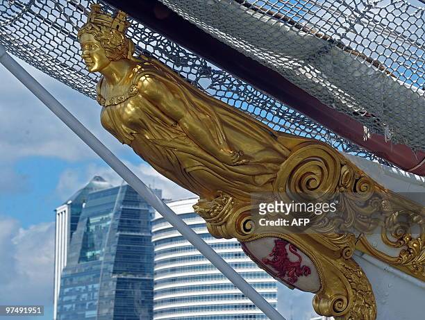 Detail of the figurehead on Spanish sail ship "Juan Sebastian Elcano", moored in the port of Buenos Aires during the Tall Ship regatta "Sails South...