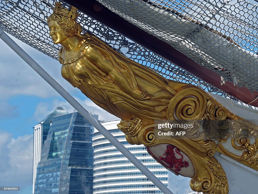 Detail of the figurehead on Spanish sail