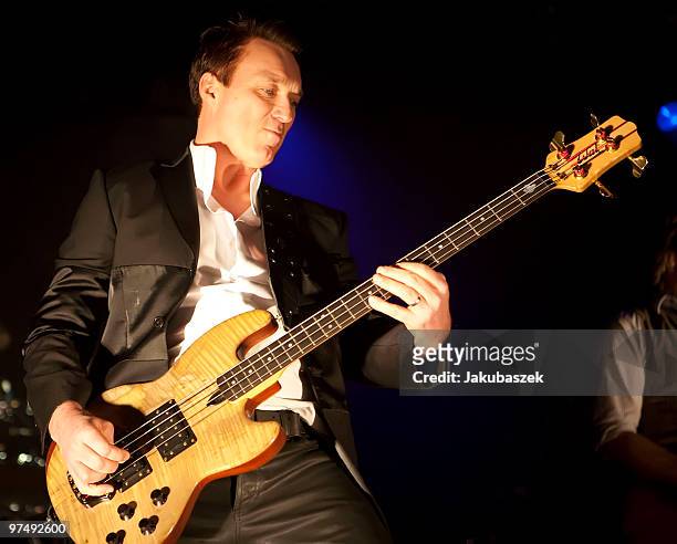 Bassist Richard Miller of the band Spandau Ballet performs live during a concert at the C-Halle on March 6, 2010 in Berlin, Germany. The concert is...