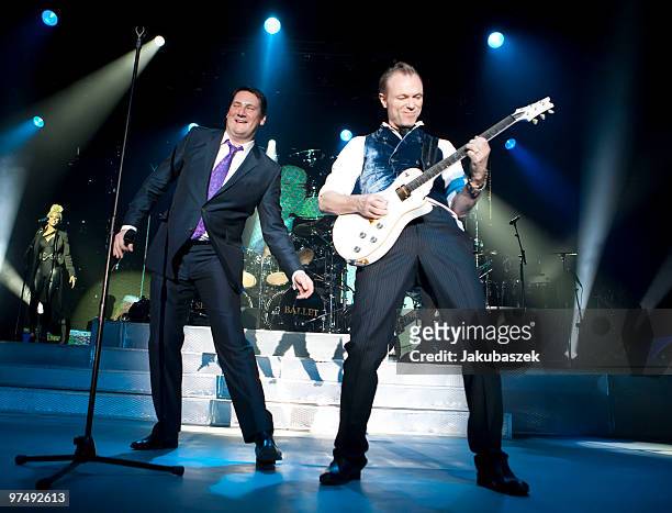 Singer Tony Hadley and guitarist Gary Kemp of the band Spandau Ballet perform live during a concert at the C-Halle on March 6, 2010 in Berlin,...