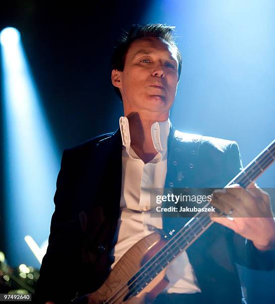 Bassist Richard Miller of the band Spandau Ballet performs live during a concert at the C-Halle on March 6, 2010 in Berlin, Germany. The concert is...