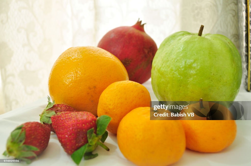 Fruits - Orange, Strawberry, Guava, Pomegranate