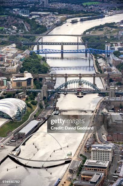 Aerial view of the bridges crossing the River Tyne in Newcastle, in this Photograph by David Goddard