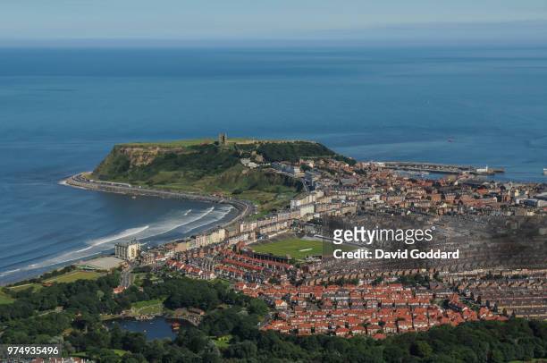 An aerial view of Scarborough, this resort town is located on the North Sea coast, 30 miles north east of York, in this photograph taken by David...