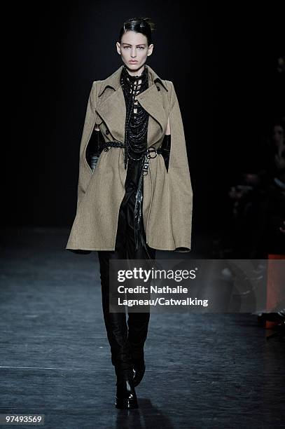 Model walks down the runway during the Ann Demeulemeester fashion show, part of Paris Fashion Week, Paris on March 6, 2010 in Paris, France.