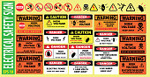 SET OF ELECTRICAL SAFETY SIGN - (high voltage, electric fence, do not touch, keep away, hazardous, restricted area, keep out, live wires, do not enter, shock burn)
