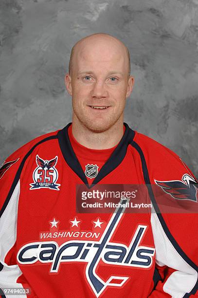Jason Chimera of the Washington Capitals poses for a head shot before a NHL hockey game against the New York Rangers on March 6, 2010 at the Verizon...