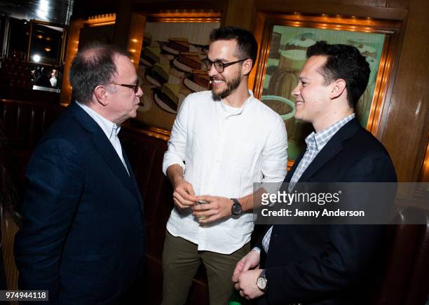 Producer Paul Blake, Chris Wood and producer Mike Bosner attend Melissa Benoist's opening night on Broadway in "Beautiful - The Carole King Musical"...