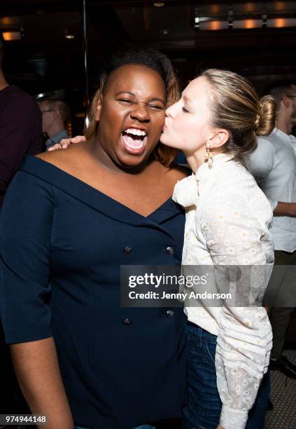 Former "Glee" co-stars Alex Newell and Melissa Benoist attend Melissa Benoist's opening night on Broadway in "Beautiful - The Carole King Musical"...