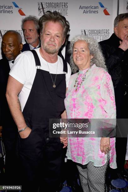 Songwriters Hall of Fame Inductee John Mellencamp and Nora Guthrie pose backstage during the Songwriters Hall of Fame 49th Annual Induction and...