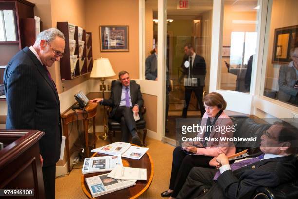 Senator Chuck Schumer , Senator Mark Warner , Senator Dianne Feinstein , and Congressman Jerrold Lewis Nadler , on Capitol Hill on June 14, 2018 in...