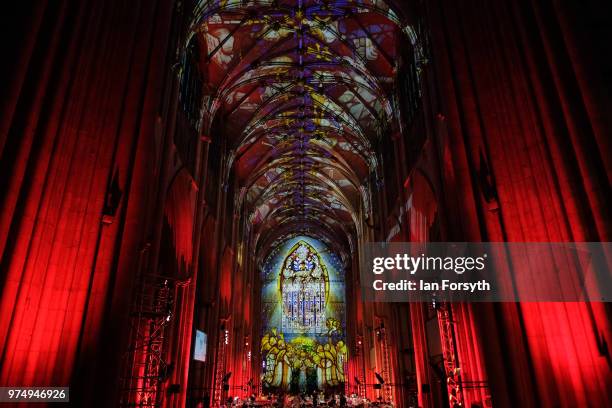 The Nave of York Minster is lit up in a dramatic sound and light display during a media call for the Northern Lights sound and light projection on...