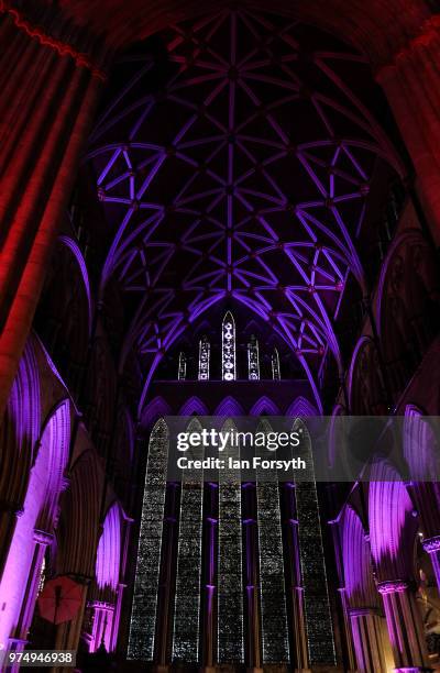 The Nave of York Minster is lit up in a dramatic sound and light display during a media call for the Northern Lights sound and light projection on...