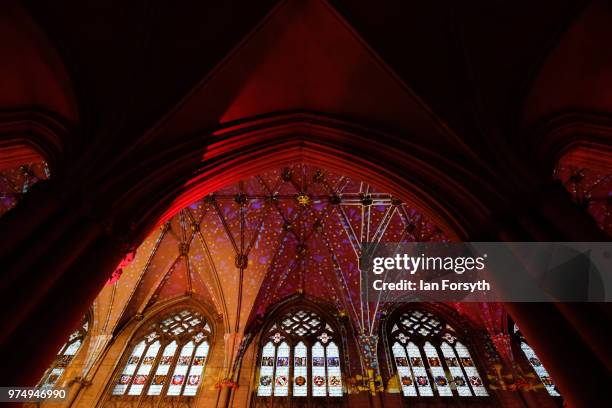 The Nave of York Minster is lit up in a dramatic sound and light display during a media call for the Northern Lights sound and light projection on...