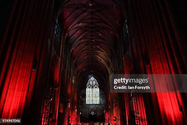 The Nave of York Minster is lit up in a dramatic sound and light display during a media call for the Northern Lights sound and light projection on...