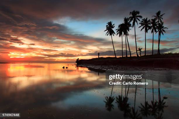 sunrise over beach with palms, cagayan de oro, philippines - cagayan de oro stock-fotos und bilder