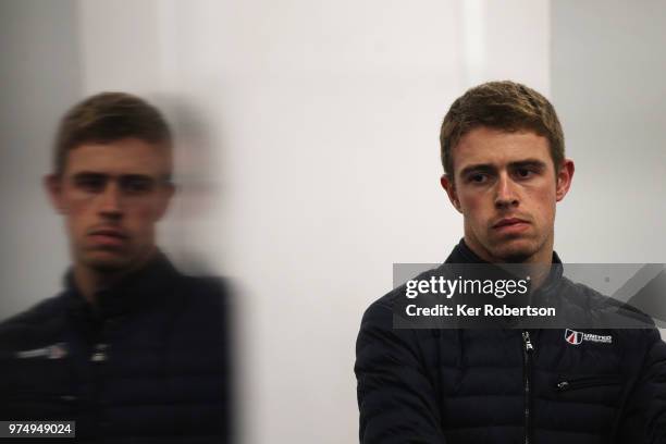 Paul Di Resta seen in his United Autosports garage during qualifying for the Le Mans 24 Hour race at the Circuit de la Sarthe on June 14, 2018 in Le...
