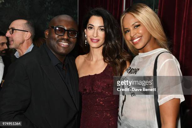 Edward Enninful, Amal Clooney and Sabrina Dhowre attend a private dinner hosted by Edward Enninful in honour of Giambattista Valli to celebrate the...