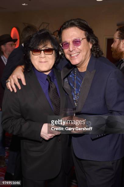 Executive Vice President of Creative Services for ASCAP John Titta and Rudy Perez pose backstage during the Songwriters Hall of Fame 49th Annual...