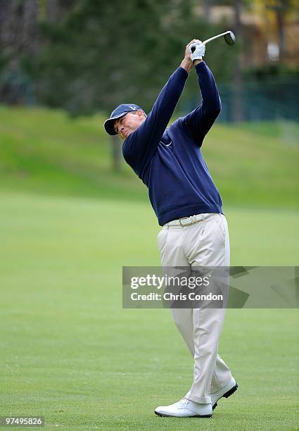 Bob Tway hits from the 3rd fairway during the second round of the Toshiba Classic at Newport Beach Country Club on March 6, 2010 in Newport Beach,...