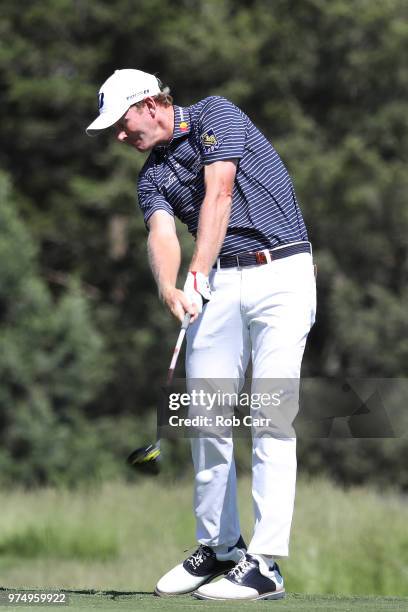 Brandt Snedeker of the United States plays his shot from the sixth tee during the first round of the 2018 U.S. Open at Shinnecock Hills Golf Club on...