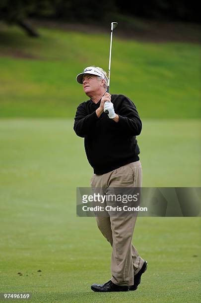 Mark Wiebe hits to the second green during the second round of the Toshiba Classic at Newport Beach Country Club on March 6, 2010 in Newport Beach,...