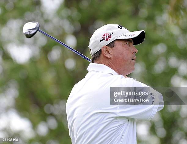 Olin Browne watches his tee shot on the 12th hole during the second round of the Toshiba Classic at the Newport Beach Country Club on March 6, 2010...