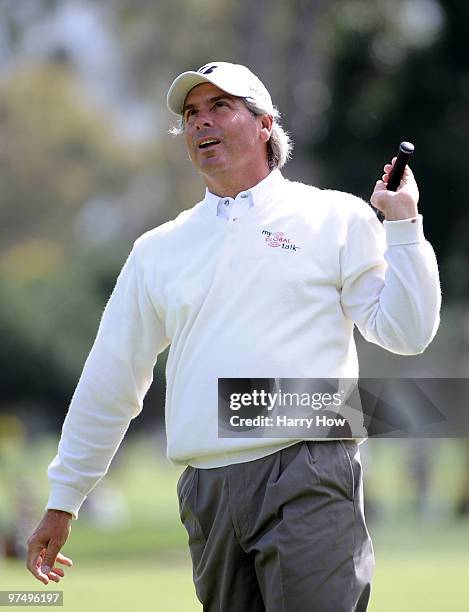 Fred Couples watches his second shot on the 11th hole during the second round of the Toshiba Classic at the Newport Beach Country Club on March 6,...