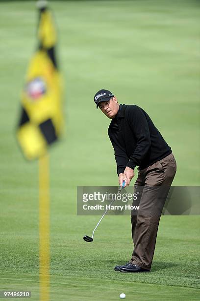 Ronnie Black putts on the fifth hole during the second round of the Toshiba Classic at the Newport Beach Country Club on March 6, 2010 in Newport...