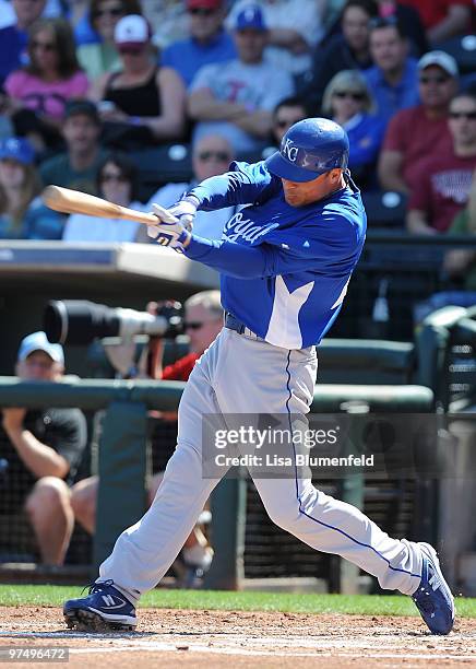 Rick Ankiel of the Kansas City Royals at bat during a Spring Training game against the Texas Rangers on March 6, 2010 in Surprise, Arizona.