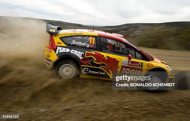 Petter Solberg of Norway drives his Citroen C4 during the second day of the 2010 FIA World Rally Championship in Leon, Guanajuato state, Mexico on...