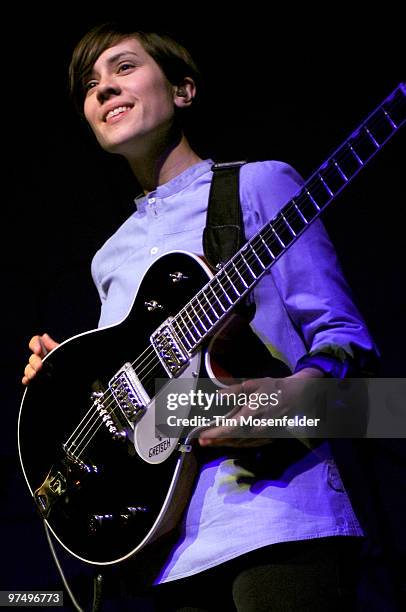 Sara Quin of Tegan and Sara performs in support of the bands' Sainthood release at The Fox Theater on March 5, 2010 in Oakland, California.