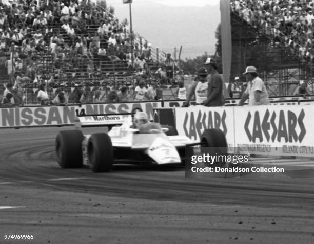Driver John Watson at the 1982 Caesar's Palace Grand Prix Formula One race on September 25, 1982 in Las Vegas, Nevada.