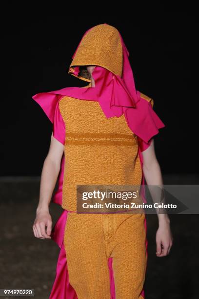 Model walks the runway at the Craig Green show during the 94th Pitti Immagine Uomo on June 14, 2018 in Florence, Italy.