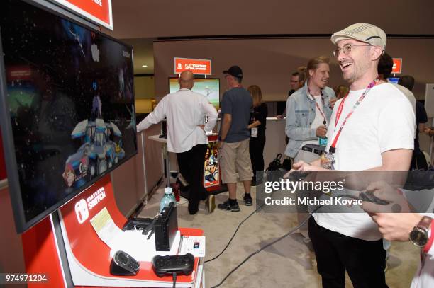 Darren Aronofsky visits the Nintendo booth during the 2018 E3 Gaming Convention at Los Angeles Convention Center on June 14, 2018 in Los Angeles,...