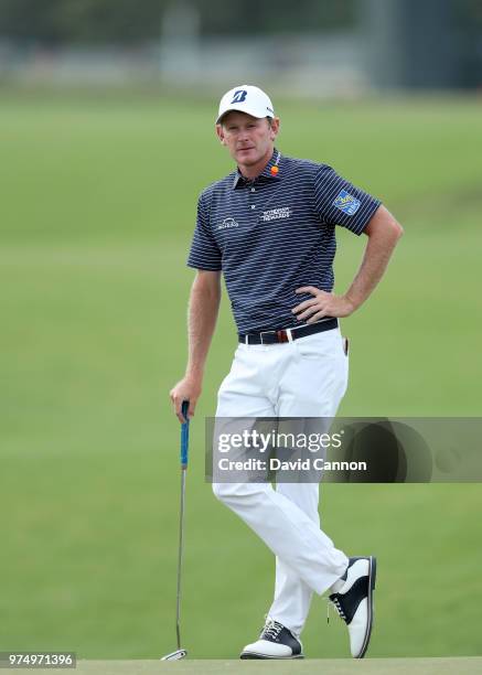 Brandt Snedeker of the United States putts on the 16th hole during the first round of the 2018 US Open at Shinnecock Hills Golf Club on June 14, 2018...