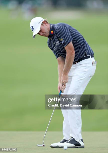 Brandt Snedeker of the United States putts on the 16th hole during the first round of the 2018 US Open at Shinnecock Hills Golf Club on June 14, 2018...