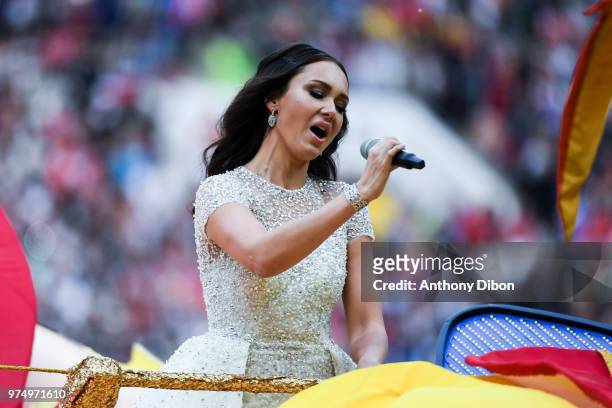 Opera singer Aida Garifullina perform at the opening ceremony during the 2018 FIFA World Cup Russia group A match between Russia and Saudi Arabia at...