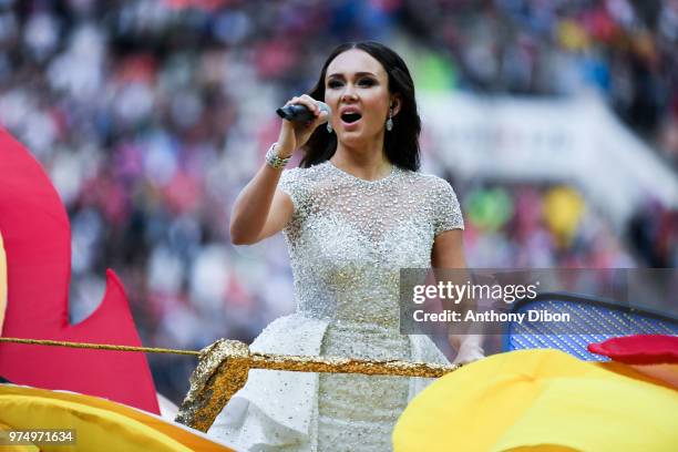 Opera singer Aida Garifullina perform at the opening ceremony during the 2018 FIFA World Cup Russia group A match between Russia and Saudi Arabia at...