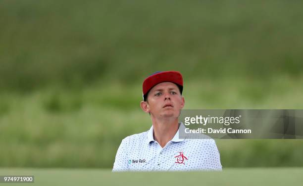 Cameron Smith of Australia looksa after his third shot from a deep bunker on the 16th hole during the first round of the 2018 US Open at Shinnecock...