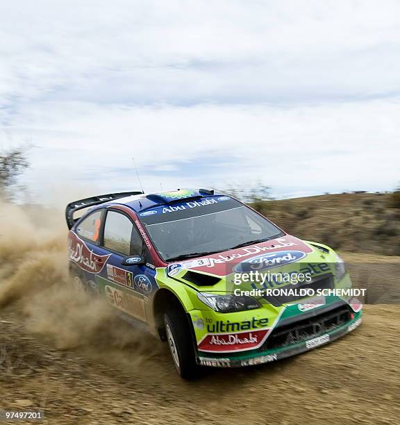 Mikko Hirvonen of Finland drives his Ford Focus RS during the second day of the 2010 FIA World Rally Championship in Leon, Guanajuato state, Mexico...