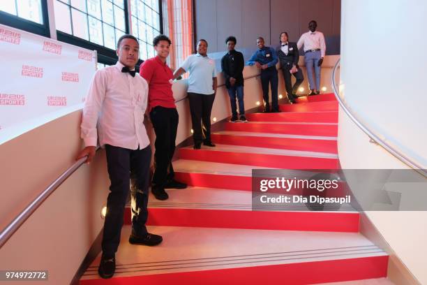 High school football players from Up2Us Sports Coach and 2018 Coach of the Year Award Winner Tayquan Faulkner's team attend the 2018 Up2Us Sports...