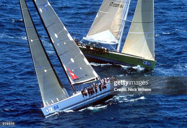 Shockwave tacks infront of Wildthing as they make their way to the heads after the start of the Sydney to Hobart Yacht race,Sydney Australia....