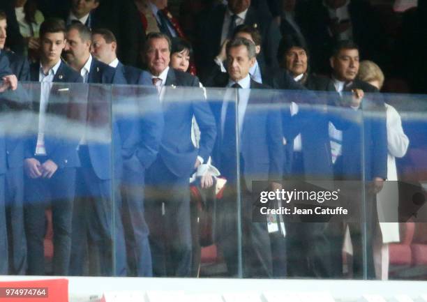 Gerhard Schroder and So-yeon Kim, former French President Nicolas Sarkozy, President of Bolivia Evo Morales during the 2018 FIFA World Cup Russia...