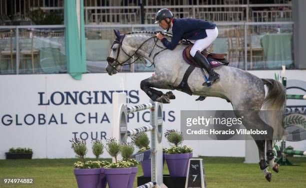 Christian Ahlmann and horse Clintrexo Z during the "CSI 5" 2nd international jumping competition on the first day of Longines Global Champion Tour on...