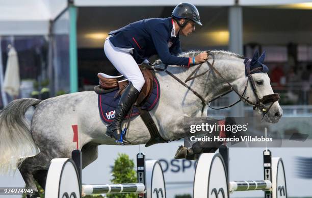 Christian Ahlmann and horse Clintrexo Z during the "CSI 5" 2nd international jumping competition on the first day of Longines Global Champion Tour on...