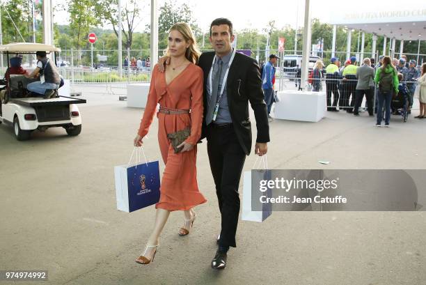 Luis Figo and his wife Helen Svedin following the 2018 FIFA World Cup Russia group A match between Russia and Saudi Arabia at Luzhniki Stadium on...